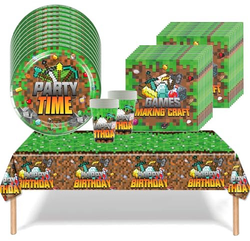 41PCS Articles De Fête Pour Jeux, Vaisselle De Fête Anniversaire, Anniversaire enfant Décoration de Table, Avec Gobelets Assiettes Nappes Serviettes, Pour Garçons Anniversaire Enfant Décoration