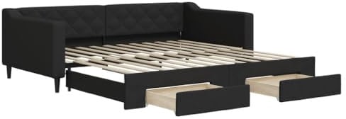 vidaXL Tagesbett, Sofabett Ausziehbar mit Schubladen, Gästebett Schlafsofa für Schlafzimmer Wohnzimmer, Sofa Ausziehbett, Schwarz 100x200cm Stoff