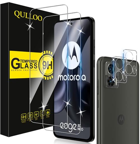 QULLOO Schutzfolie für Motorola Moto Edge 30 Neo, 2 Stück Displayschutzfolie mit 2 Stück Kameraschutz [9H Härte Gehärtetes Glas ][HD Klar Schutzglas][Anti-Kratzen Folie]