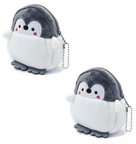 WisePoint Petit Porte Monnaie, 2PCS Porte Pieces de Monnaie en Peluche, Porte - Monnaie en Forme de Pingouin avec Porte - Clés pour Le Shopping, Les Voyages(Pas de Sac à Dos Penguin)