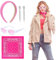 LOPOTIN 4TLG Barbie Kostüm Damen Rockabilly Accessoires Damen 50er Jahre Accessoires Barbie Outfit Accessoires Halloween Kostüm Damen mit Schal Katzen Brille Rosa Cowgirl Kostüm Damen