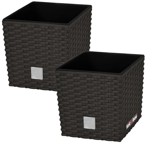 KOTARBAU® Set di 2 vasi da fiori da 9,8 l, altezza: 23 cm, in plastica Umbra con vaso interno, set di vasi da fiori come vaso in rattan per interni ed esterni