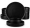 vancasso Venus Dinner Set for 4, Black Glaze Plates and Bowls Set, 12-Piece Stoneware Dinner Set with 4-Piece 10.5in Dinner Plate, 730ml Cereal Bowls and 1000ml Pasta Bowls, Modern Style