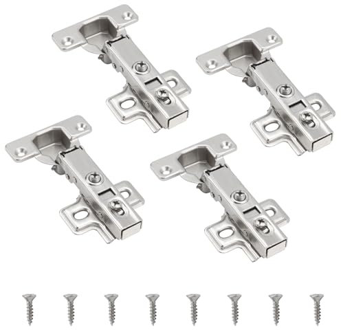 TamBee 4 pcs 110 Grad Scharniere rahmenlose Schrankscharniere hydraulisch verstellbare Montage verdeckte Scharniere Absenkautomatik Edelstahl Puffer Dämpfer 4 Stück (vollständige Abdeckung)