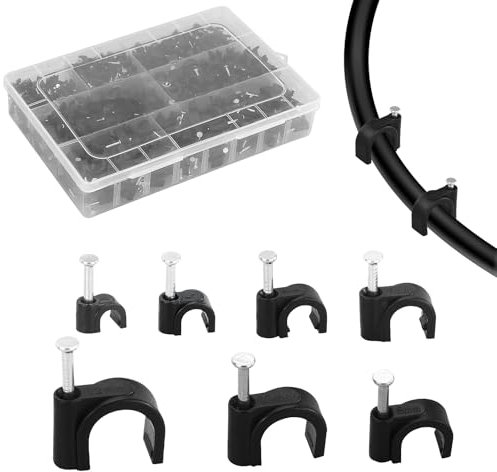 LONGDENEKHALIQ 630PCS 7 Sizes Black Cable Clips, 4-12 mm, Assortment, Wall Clips, Outdoor Clips, for Wire, Ethernet, Telephone, TV Wire