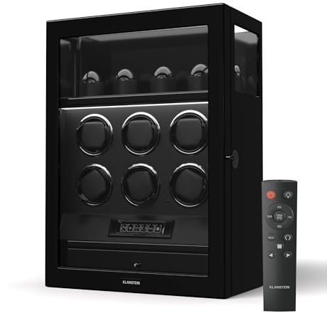 Klarstein SecureTouch Uhrenbeweger für 10 Uhren, Automatik Uhrenbeweger mit Fingerabdruck-Sperre, Flüsterleiser Japanischer Motor, LCD-Display & Fernbedienung, TPD 41, LED-Beleuchtung,Schmuckschublade