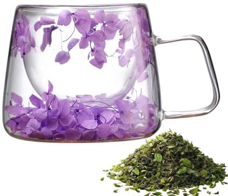 Generico Tazze In Vetro con Fiori Secchi, Tazze con Fiori, Tazze In Vetro A Doppia Parete con Fusione Floreale, Tazze In Vetro Da 200ml Tazze Da Caffè A Doppia Parete Creativa con Fiori Secchi