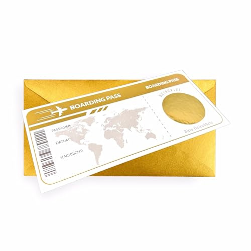Reisegutschein Flugticket mit Rubbelaufkleber - Bordkarte zum beschriften - Einzigartige Reise Geschenk Verpackung - Boarding Pass Karte als Urlaub Gutschein oder Geschenkidee zum freirubbeln
