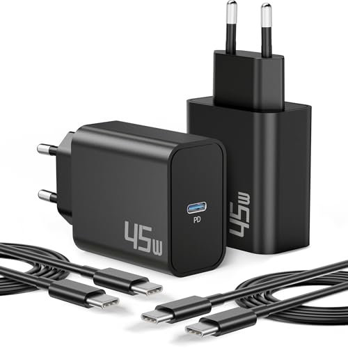 45W Chargeur Rapide USB C pour Samsung Galaxy S25 Ultra S24 S23 S22 S21 5G FE A55 A54 A53 A35 A25 A15, Note 20 10, Tab S10 S9, USBC PD Adaptateur Secteur Prise Charge Rapide + 2M Type C Câble 2-Pack