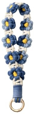 Porte-clés fleur en macramé, cordon macramé, fait à la main, cordon court marguerite, fleur bleue, bijou de sac pour femme