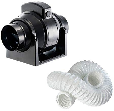 Manrose MF100T in-Line Mixed Flow Extractor Fan 100mm / 4 inch (Timer Model) + 3m Flexible Ducting