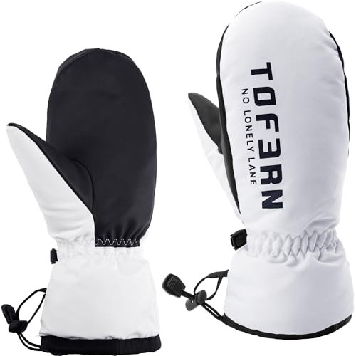 Tofern Winter Handschuhe Skihandschuhe Fäustlinge Herren Damen Wasserdiche Winterhandschuhe Thermo Fleece Gefüttert Ski Snowboard Mittens, Weiß/Schwarz