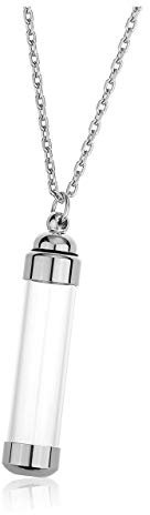 PiercingJak Collier Balle Flacon Bouteille Acrylique Transparent Pendentif Funéraire Urne Cendres Recipient Ouvrir Contenant Commémoratif Souvenir Bijoux avec Chaîne(Argent)