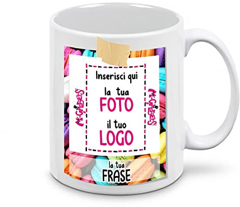 Taza de cerámica personalizable con foto y texto estilo Polaroid Special Fantasia (Macaron)