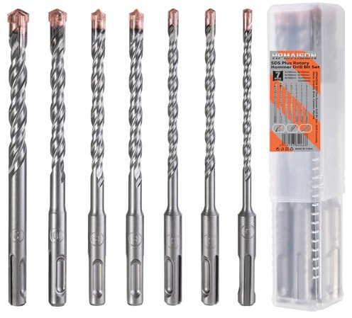 HPMAISON Betonbohrer, SDS Plus Bohrer Set 7 tlg. Steinbohrer Set für Beton mit 4 Schneiden 5,6,6,8,8,10,12 x 160mm, Hammerbohrer Betonbohrer Set kompatibel mit Bosch, Hilti, Makita, Einhell uvm.