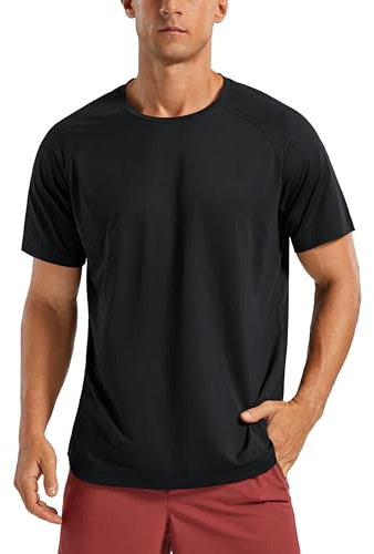 CRZ YOGA Herren Leichte Funktionsshirt Schnelltrocknend Kurzarm-T-Shirt Atmungsaktiv Trainingsshirt Workout Sport Oberteile Schwarz L