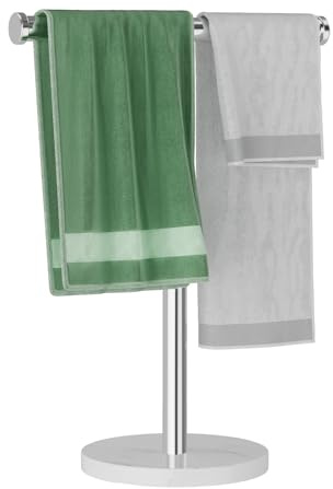 Blemoacha Porte-serviettes autoportant en forme de T pour salle de bain, organisateur de comptoir, support de serviettes de cuisine, socle en marbre, barre à serviettes en acier inoxydable 304, nickel
