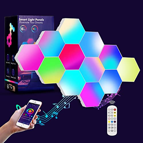 Hexagon LED Licht, Sechseckige Wandleuchten RGB mit Fernbedienung, Intelligente Lampe DIY Geometrie Spleißen Quantum Leuchte mit USB Strom LED Panel für Gaming Party Deko Valentinstag