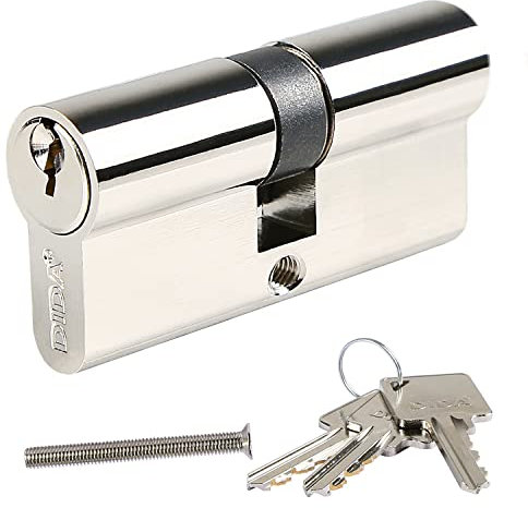 DIDA® 60mm Euro Barrel Lock 30/30 Door Barrel Lock with Key UPVC Door Lock Barrel Profile Lock with 3 Keys Anti-Pick Anti-Bump Anti-Drill Euro Cylinder Lock High Security Nickel Finish BS EN 1303:2005