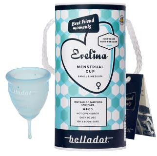 Belladot Evelina - Recyclable Silicone Menstrual Cup - Safe & Comfortable Period Protection - Leak-Proof & Long-Lasting - Includes Storage Pouch - Large & Plus (Blue)