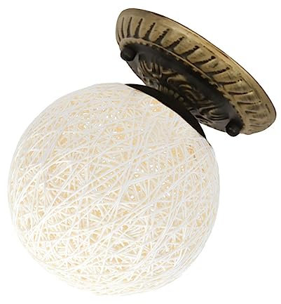 DOITOOL 1stk Kugellampe Aus Rattan Kugellicht Aus Rattan Bauernhaus Deckenleuchte Leuchten Deckenhalterung Rattan-hängeleuchte Led-licht 15c Metall Weiß Wohnzimmerbeleuchtung Kugelförmig