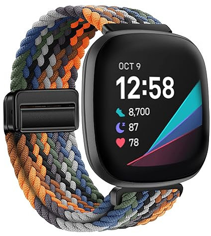 XMUXI Geflochtene Uhrenarmband Kompatibel mit Fitbit Sense 2/Sense/Fitbit Versa 4/Versa 3 Armband Damen Herren, Magnet Nylon Elastisches Ersatzarmband for Fitbit Armband, Camo