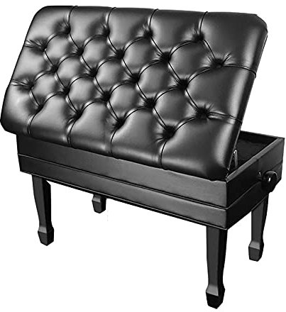 RWRAPS Klavierhocker Duet Deluxe, hydraulisch Verstellbarer Klavierhocker, Klavierbank aus Holz mit Notenaufbewahrung und versteckter Hebestruktur, rutschfeste Matte (schwarz schwarz)