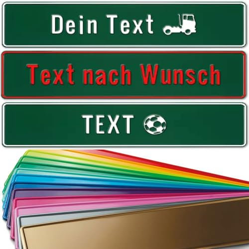 1 Stück Fun Kennzeichen 52cm x 11cm mit Wunschtext Individuell Wunschkennzeichen Wunschprägung Namens Kennzeichen Aluminium Namensschild | Individuelles Fun-Kennzeichen (grün)