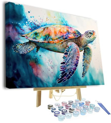 TISHIRON Peinture par numéros Tortue de mer Adulte Peinture par Numéro Kits sur Toile Animaux Huile Peinture à la Main avec Pinceaux Kits Adultes Artisanat pour la Maison 40x50cm(Cadre)