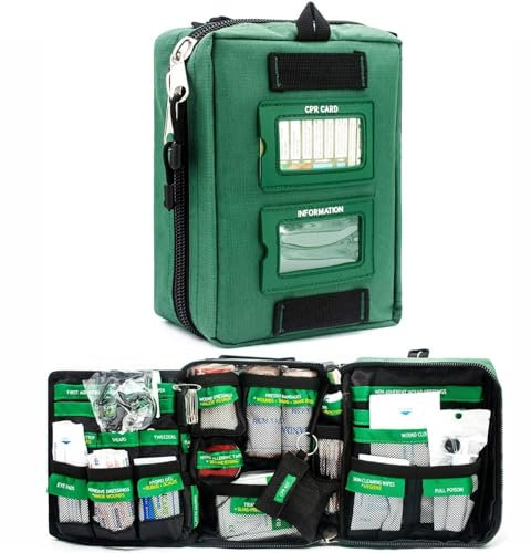 Dremdo Erste Hilfe Tasche Leere Tragbare Erste Hilfe Box Kompakte Multifunktionale Geschichtete Medizin Box, Reise Tragetasche Für Pillen Flaschen, Vitamin Box Und Medizinische Ergänzungen,Grün