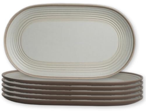 Steelite Dinner Platter Plates, Creations Grigio Salinas Premium Melamine, for Large Meal Size Entrees and Sharables, Commercial Foodservice Restaurant Use, 14 by 8 Oval, Brown Taupe, Set of 6