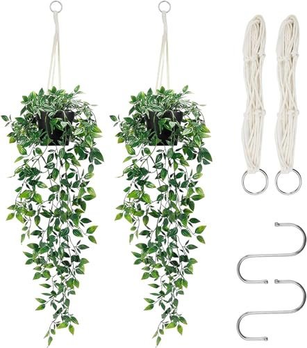 INSANYJ Lot de 2 plantes artificielles d'extérieur et d'intérieur avec pot, plantes artificielles à suspendre pour la maison, l'intérieur et l'extérieur, décoration murale, décoration de chambre,