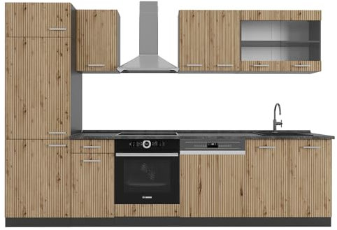 Vicco Küchenzeile R-Line, Artisan Eiche/Anthrazit, 300 cm, AP Anthrazit