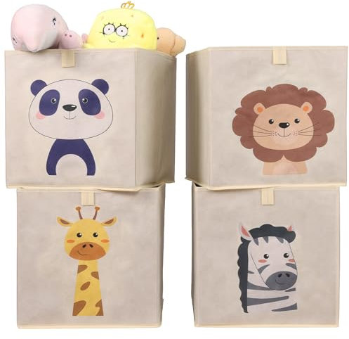 Navaris Aufbewahrungsbox Kinderzimmer - 4er Set - 33 x 33cm Kinder Spielzeug Box Tier Design - Box Spielzeug Kisten - Baby Ordnungsboxen Aufbewahrungsboxen - Toybox