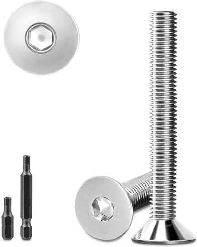 Lot de 20 vis à tête fraisée en acier inoxydable M6 x 60 mm à six pans creux M6 - Vis à tête fraisée - Vis filetée à tête fraisée avec 2 têtes de tournevis hexagonales DIN 7991/ISO 10642 (argenté)