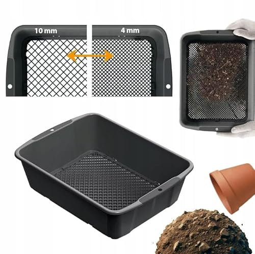 BirnePower Gartensieb Steinsieb Erdsieb Rund Schüttelsieb Schuttsieb aus Kunststoff Siebkorb Eckig 39,4 cm Masche 4-10mm einstellbar
