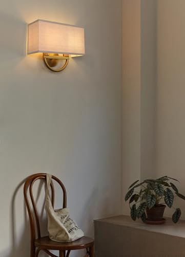 Yosoan Wandleuchte mit Stoffschirme Wandlampe Modern Lampe Wandleuchten mit E27 für Spiegel, Wohnzimmer, Schlafzimmer und Treppe (1 Stk mit antike Metal und Leinen Stoffschirme)