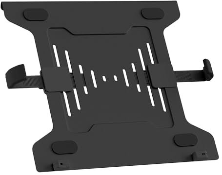 WilTec Support Ordinateur Portable Noir Ajustable en Acier Compatible VESA 75x75 100x100 mm Ventilé Rebord antidérapant Porte-ordi Ergonomique pour Bras d'ordi Standard Équipement Bureau Télétravail