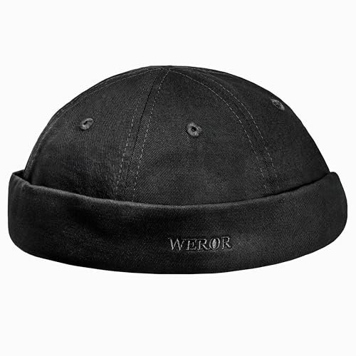WEROR Dockercap Herren – Dockermütze Seemannsmütze Fischermütze - Mütze aus Baumwolle - Cap – WEROR-452.1 (Schwarz, Einheitsgröße)