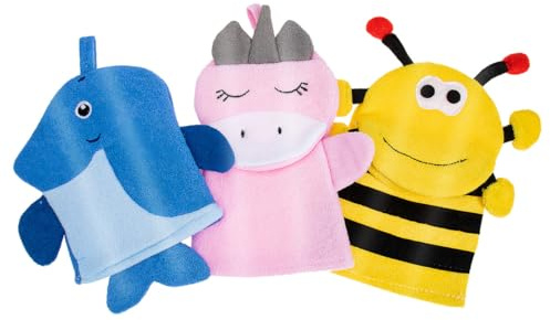 Moufles de Gommage Corporel pour Garçon et Filles en Coton 3 Pièces