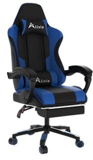Alivio Ergonomic Gaming Chair with Massage Lumbar Cushion & Retractable Footrest, 360° Recline & Swivel Breathable Leather Office Massage Chair, PU Leather Video Game Chair (Blue)