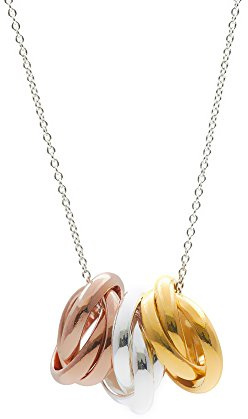 MOCHAMIK Dreifarbige dreifarbige russische Ehering-Halskette aus 925er Silber, gelb und rosévergoldet – ineinandergreifender dreireihiger Ringanhänger an Einer Kette – Klassische dreifarbige