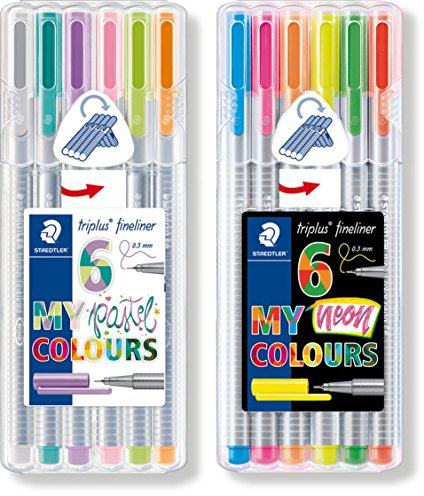 Staedtler 334 SB6CS1 Triplus Fineliner Pastell Set 1, in aufstellbarer Box, 6 Stück (Deluxe Edition)