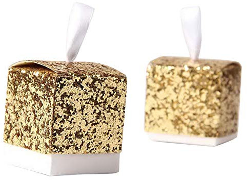 50 Stück Kartonage Twinkle der Gold glänzend glänzend für Gäste Bonboniere Kubus 5 * 5 * 5 cm gold