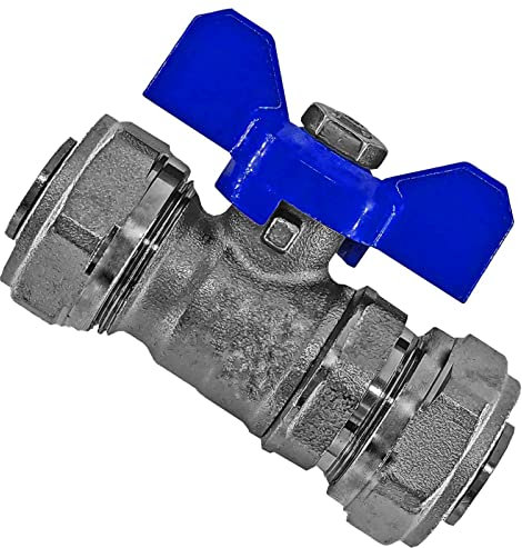 26 mm Qualitäts Schraubfitting > Kugelhahn Flügelgriff blau | Für Mehrschichtverbundrohr 26,0 mm x 3,0 mm (Durchmesser x Wandstärke)