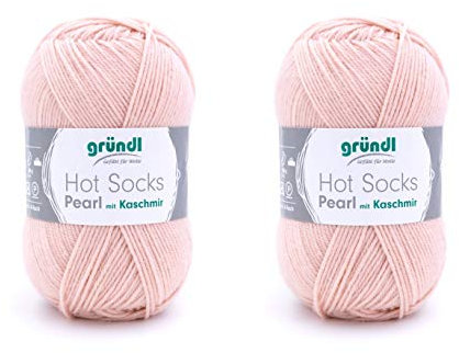 2-er Pack Hot Socks Pearl Uni, 2 x 50 g 4 fädiges Sockengarn mit Kaschmir, hochwertig u. weich, (16 Altrosa)