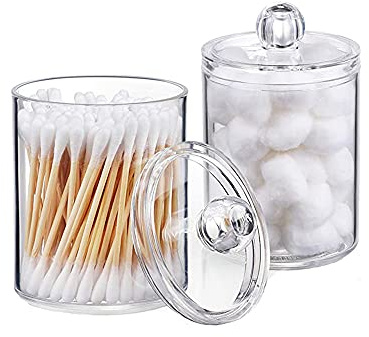 Colrid 2 Pezzi Porta Bastoncini Cotonati, Makeup Pads Storage Porta Bastoncini Cotonati, Sturdy, Transparent, con Coperchio, for Cosmetics, Cotton Balls, Swabs, Binder Paper Clips, Hair Pins