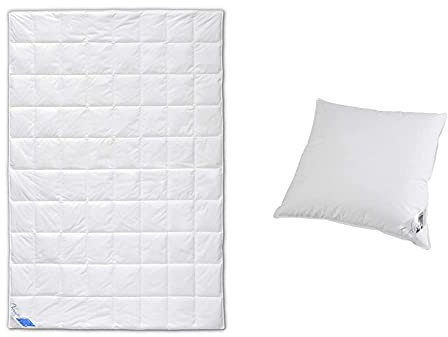 Böhmerwald Komfort Dauneneinziehdecke, 135 x 200cm, leicht & Exclusiv Dreikammer-Kopfkissen, außen: 90% Daunen / 10% Federn, innen: 100% Federn, Füllgewicht: 800 + 200 g, weich, 80 x 80 cm