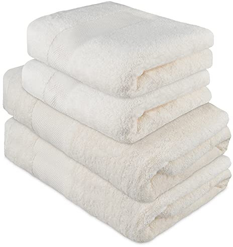 ATEN Homeware Luxuriöse Badetücher und Handtücher aus ägyptischer Baumwolle, 600 g/m², 4-teiliges Set mit 70 x 140 cm Badetüchern und 45 x 70 cm Handtüchern (je 2 Stück) – sehr saugfähiges und schnell