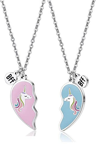 2 Stück Einhorn Freundschaft Halsketten, Einhorn Herz Halskette, Herz Einhorn Anhänger Bester Freund, Freundschaft Halsketten für 2, Einhorn Halskette Freundschaftskette für 2 Mädchen Kinder
